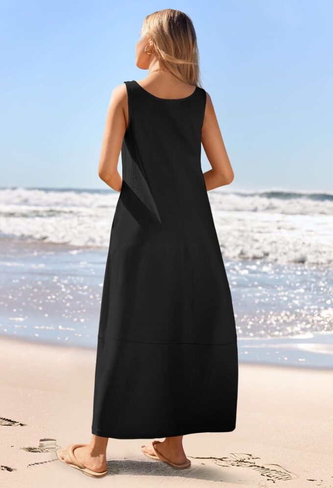 MEROKEETY Women's Casual Maxi Sundress 2025 Summer Beach Dress Scoop Neck Sleeveless Loose Tank Dress – Bild 4