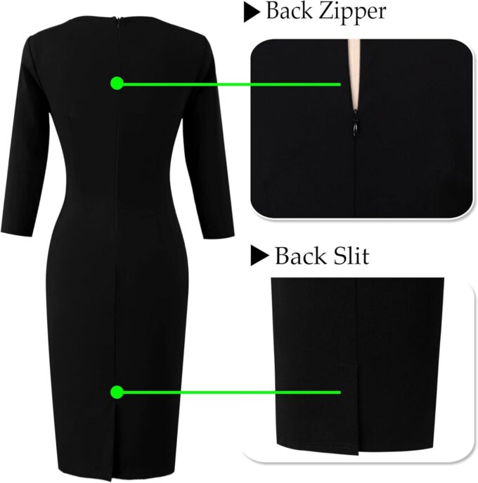 VFSHOW Elegantes Damenkleid mit V-Ausschnitt, gerüscht, für Arbeit, Büro, Business, Kirche, figurbetontes Etuikleid – Bild 7
