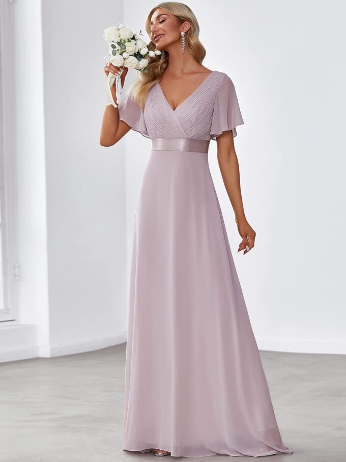 Ever-Pretty Damen Abendkleid Brautjungfer A-Linie Chiffon V Ausschnitt Bodenlang EP09890 – Bild 3