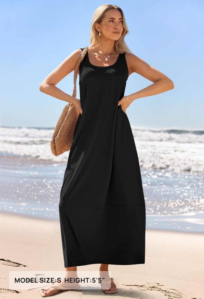 MEROKEETY Women's Casual Maxi Sundress 2025 Summer Beach Dress Scoop Neck Sleeveless Loose Tank Dress – Bild 2