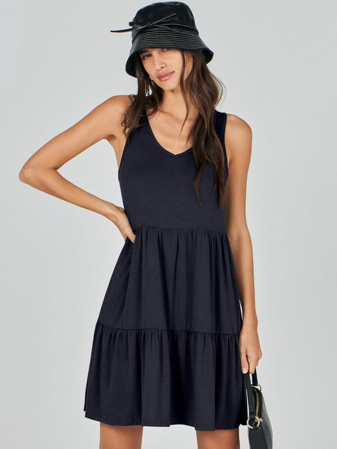 ANRABESS Womens Summer Casual Tank Dress Sleeveless V Neck T Shirt Sundress Flowy Tiered Swing Mini Beach Vacation Dresses – Bild 4