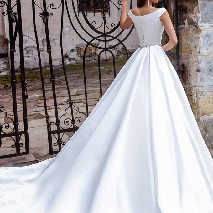 yhfshop Elegant Party Damen Brautjungfernkleider,Satin Brautkleid Party Bankett Partykleid-Weiß_38,Lange Abendkleid mit – Bild 3