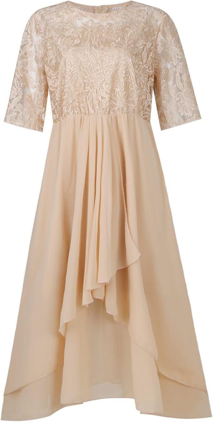 Ansenesna Festliche Kleider für Hochzeit Abendkleid Vorne Kurz Hinten Lang Abschlusskleider Damen Spitze Hochzeitskleider Chiffon Elegant Chiffonkleid Frauen Festkleid A Linie Kleid Ballkleider