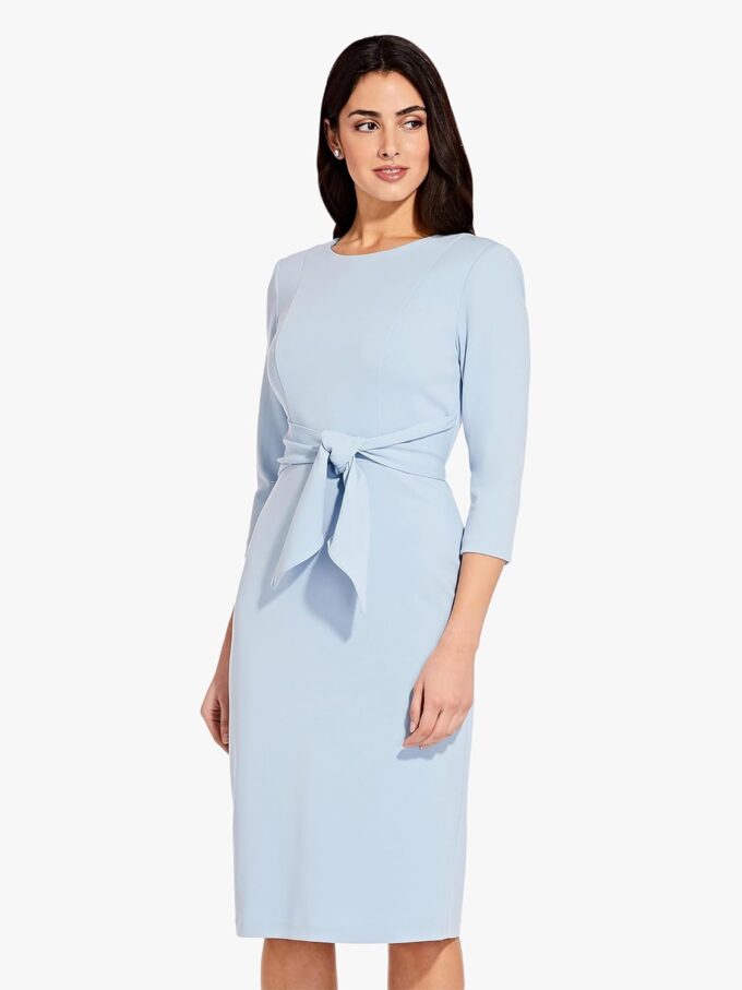 Adrianna Papell Damen - Cocktailkleid - Knit Crepe Tie Waist Sheath - Arbeit, Hochzeit, Abendessen – Bild 3