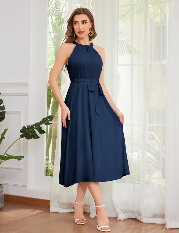Bbonlinedress Women Halter Chiffon Wedding Bridesmaid Prom Dress Summer Cocktail Formal Beach Party Maxi Flowy Sun Dress – Bild 4