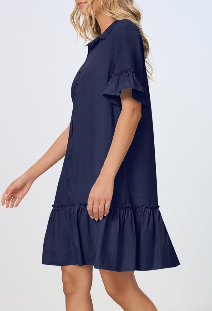 MEROKEETY Women's Summer Button Down Shirt Dress Casual Ruffle Sleeve Shift Mini Dresses with Pockets – Bild 6