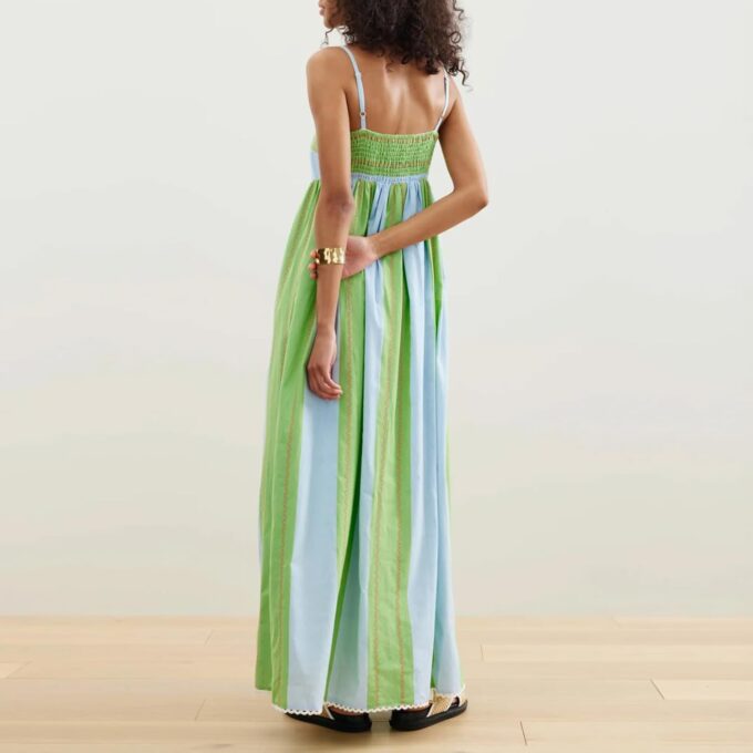 Owl's-Yard Women’s Striped Long Dress Summer Sleeveless Spaghetti Strap Front Pocket Dress Flowy Beach Sundress Clubwear – Bild 6
