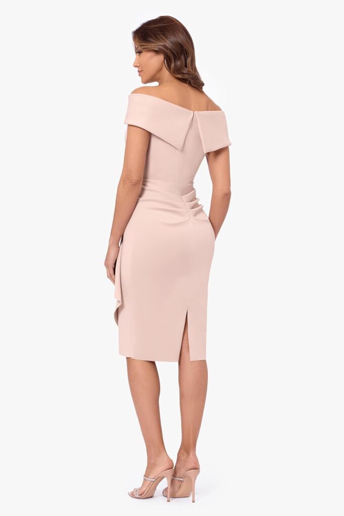 Xscape Women's Short Scuba Off-The-Shoulder Ruffle Midi Dress with Center Back Zipper – Bild 3