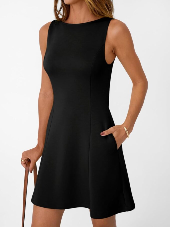 LILLUSORY Women's A-Line Boat Neck Flowy Mini Dress Summer 2025 Going Out Party Club Vacation Sleeveless Tank Dresses – Bild 3