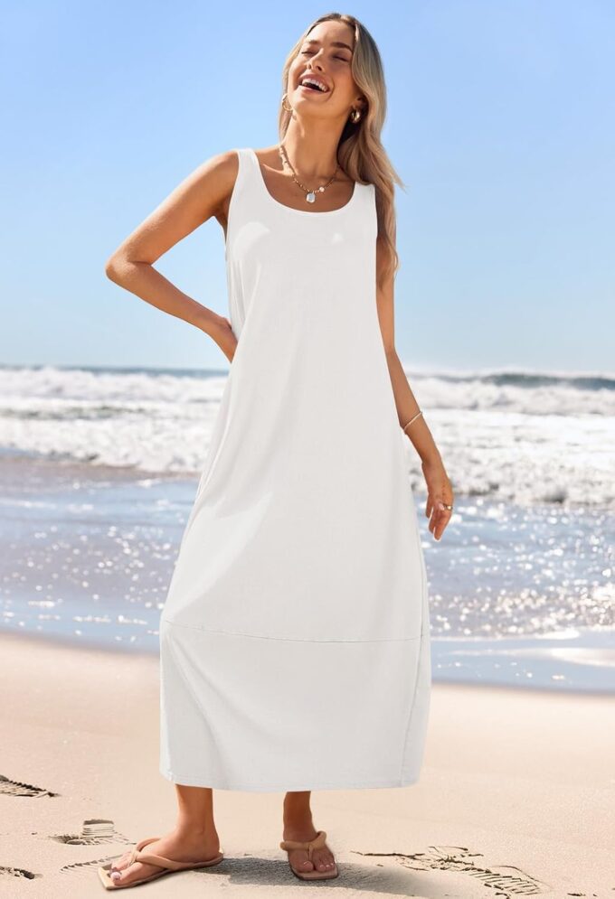 MEROKEETY Women's Casual Maxi Sundress 2025 Summer Beach Dress Scoop Neck Sleeveless Loose Tank Dress – Bild 3