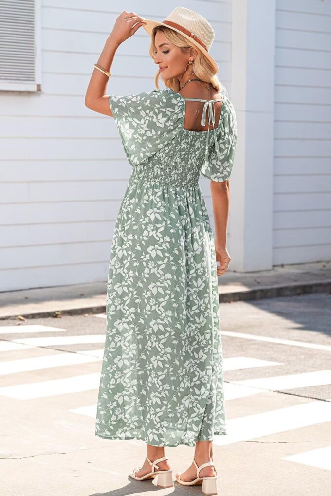 Dokotoo Womens Dresses 2025 Square Neck Tie Backless Summer Dresses Cap Sleeve Floral Buttoned Empire Waist Maxi Dress – Bild 4