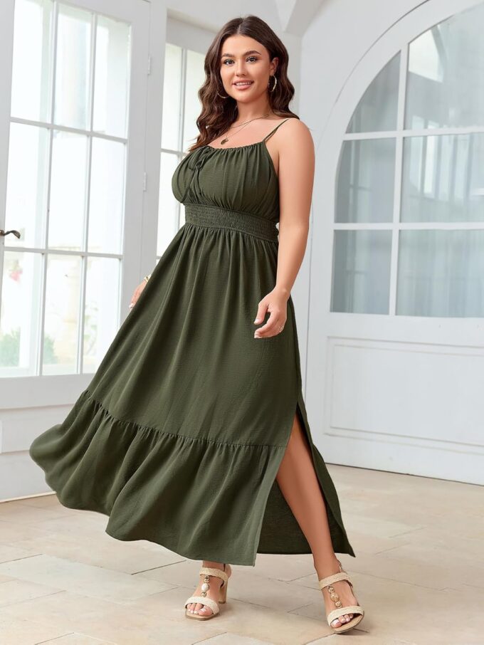 SCOMCHIC Plus Size Summer Boho Dresses Spaghetti Strap Sleeveless Casual Sundress Smocked Flowy Slit Beach Maxi Dress – Bild 5