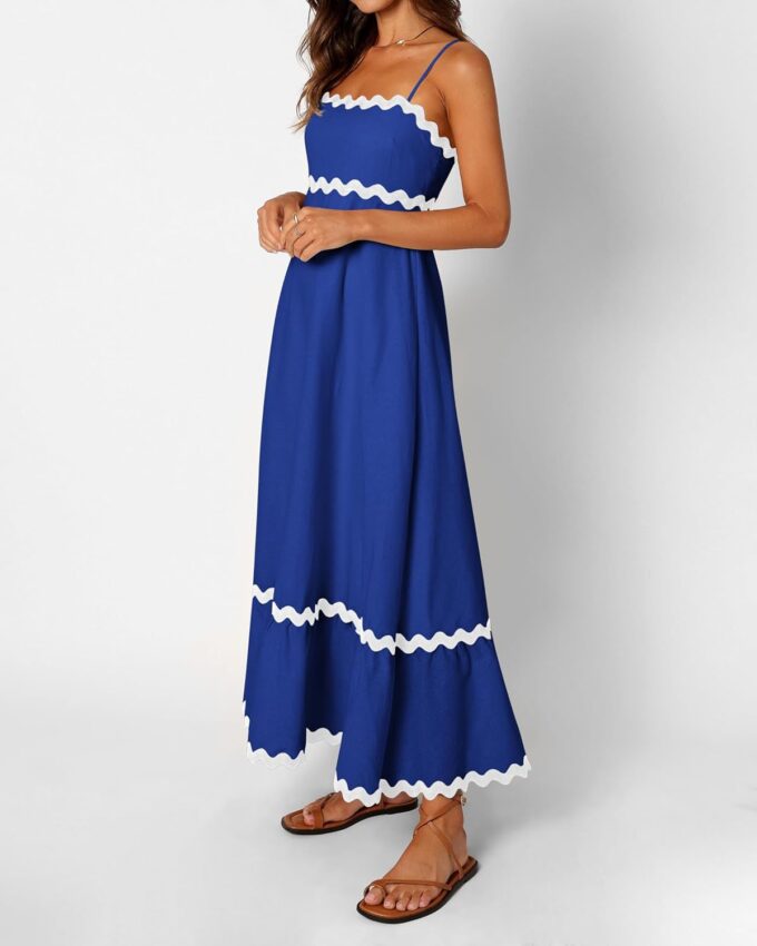 dowerme Women Summer Dresses 2025 Spaghetti Straps Sleeveless Smocked Rickrack Trim Boho Flowy Loose A-Line Midi Dress – Bild 3