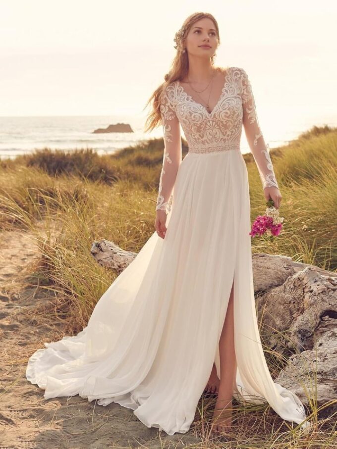 JAEDEN Boho Brautkleider Hochzeitskleider Damen Spitze Standesamtkleider Langarm Brautkleid – Bild 2