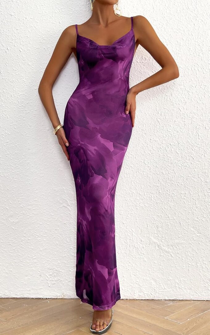 PRETTYGARDEN Women's 2025 Summer Floral Spaghetti Strap Maxi Dress Stretch Sexy Bodycon Dress Backless Slip Long Dresses – Bild 3