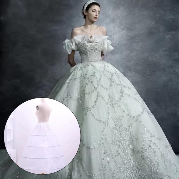 KALUROIL Reifrock Brautkleid - Damen 4 Reifen Petticoats A-Linie Bodenlang Unterrock Crinoline für Hochzeit Ballkleid Weiß – Bild 6
