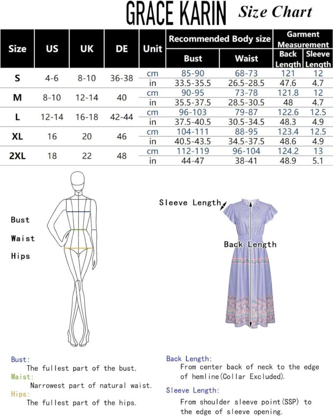 GRACE KARIN Damen Kurze Rüschenärmel Blumenkleid Sommer Rundhals A-Linie Maxikleid Casual Strand Böhmisch Kleider – Bild 5