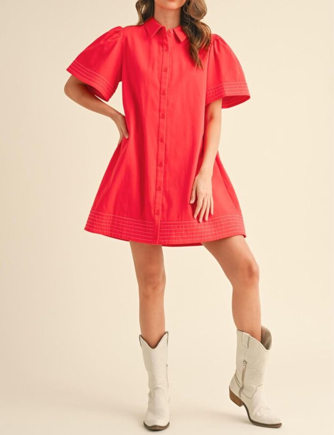 Womens Short Sleeve Button Down Mini Shirt Dress Lapel Collar Short Dresses with Pocket – Bild 6