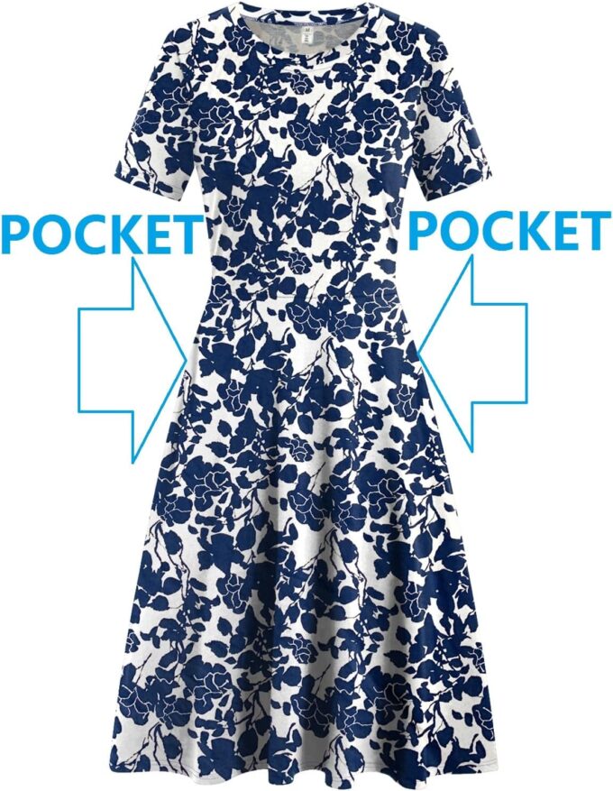 Damen Elegant Vintage Sommer Casual Kleider 2024 Blumendruck Arbeit Party A-Linie Kleid mit Taschen 262 – Bild 5
