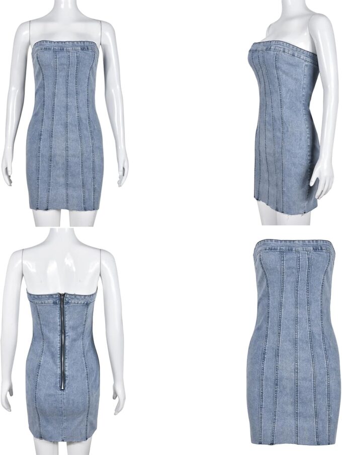 Sexy Denim Strapless Dresses for Women Y2K Jeans Corset Backless Tube Bodycon Mini Dress Clubwear – Bild 5
