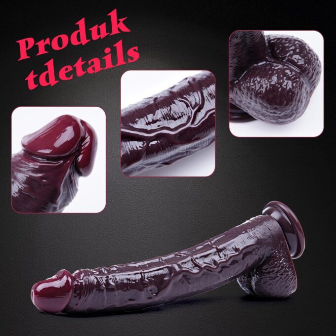 23 cm großer realistischer Silikondildo, schwarzer Dildo, Saugnapfdildo für Frauen, realistischer Naturdildo, schlanker Analdildo, XL großer G-Punkt-Penisdildo, tragbarer Dildo für erwachsene Frauen – Bild 2