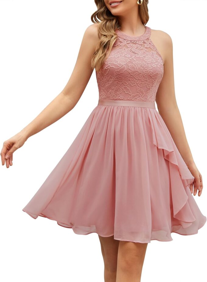 Wedtrend Women's Bridesmaid Dresses, Halter Sleeveless Cocktail Dress Ruffle A Line Short Prom Dress 2025