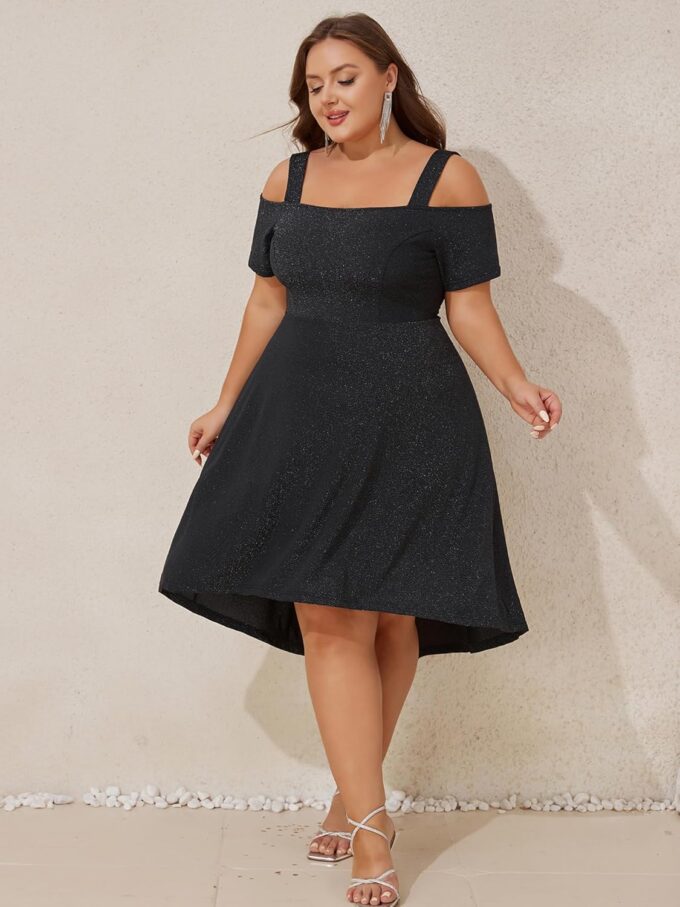 ZNU Women’s Plus Size Cocktail Dresses - 2025 Summer Elegant Glitter Cold Shoulder Evening Party Dress A-Line Midi Dress – Bild 6