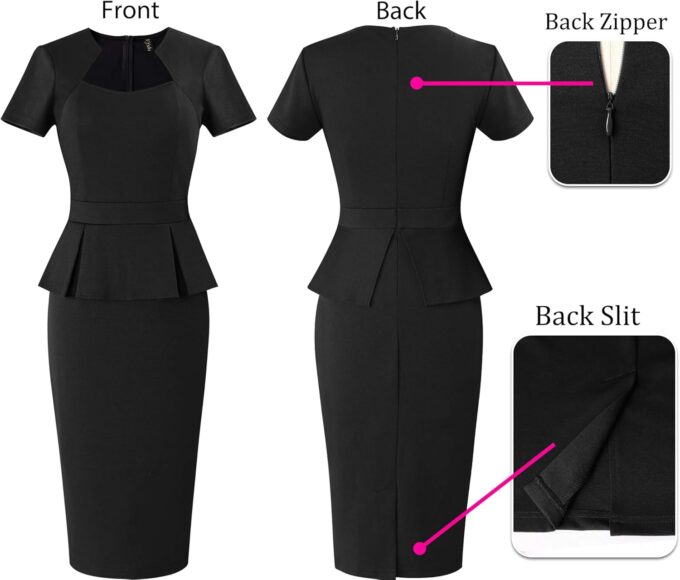 VFSHOW Damen Kleid 2025 Sommer Arbeit Business Büro Bodycon Kleid Quadratischer Ausschnitt Schößchen Slim Karriere Kirche Bleistift Etuikleider – Bild 4