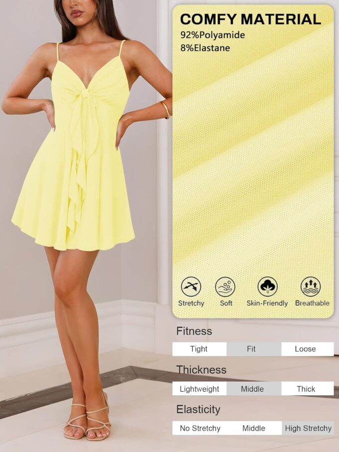 Women Sleeveless Sexy V Neck Summer Dress for Women Casual Flowy Beach Club Party Spaghetti Strap Mini Sundress – Bild 4
