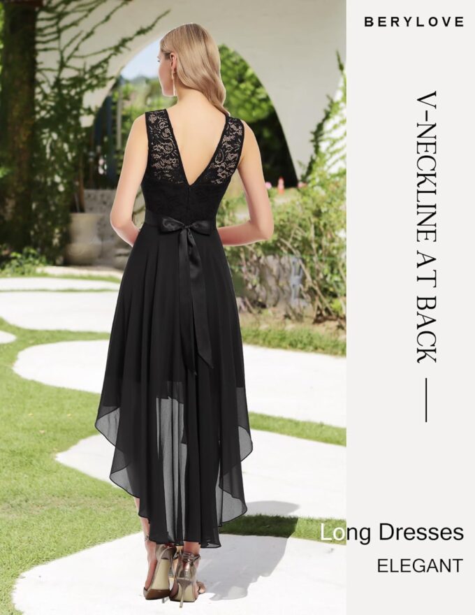 BeryLove Cocktail Prom Dresses 2025 Formal Wedding Guest Dresses Sleeveless Lace High Low Homecoming Dress – Bild 3