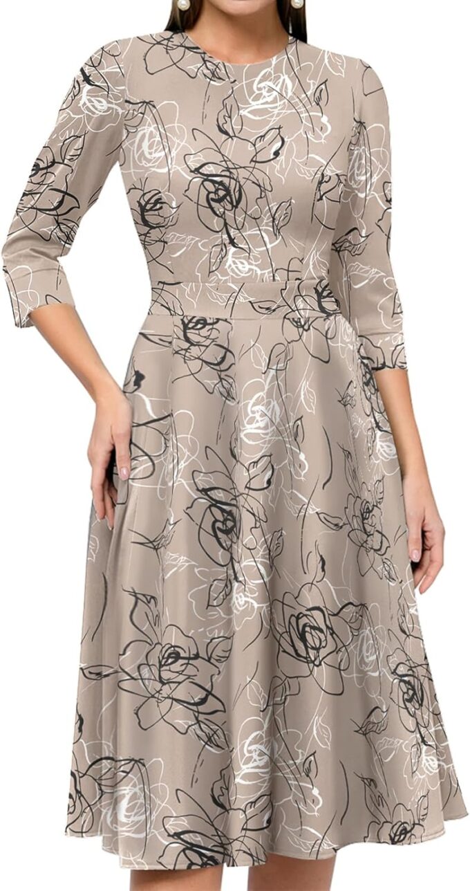 Simple Flavor Women's Floral Vintage Dress Elegant Midi Evening Dress 3/4 Sleeves – Bild 4