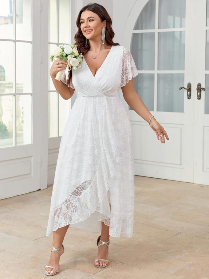 SCOMCHIC Womens Plus Size Wedding Guest Dress Formal Lace Faux Wrap V Neck High Low Short Sleeve Cocktail Maxi Dresses XL-4XL – Bild 6