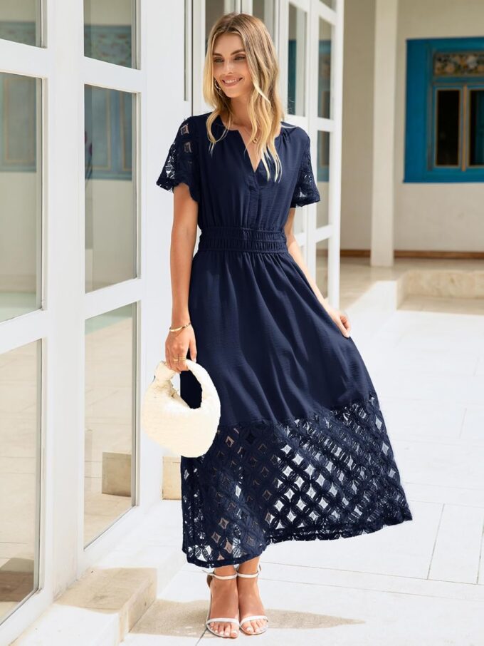 Simplee Womens 2025 Summer Boho Maxi Dress V Neck Empire Waist Long Flowy Dresses with Pockets – Bild 3