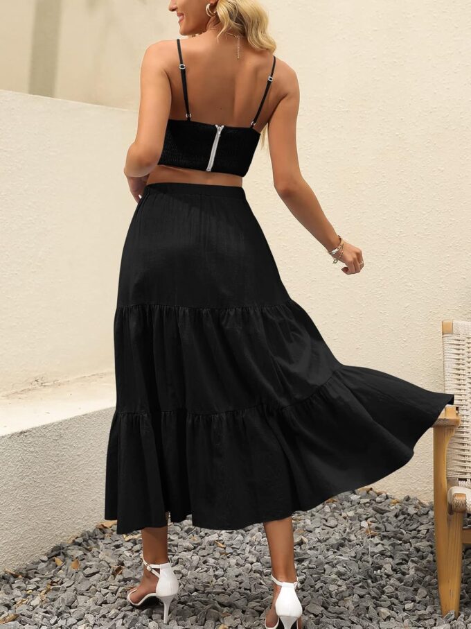 ANRABESS Women’s Summer Boho Flowy Swing Tiered A-Line Maxi Skirt 2025 Fashion Trendy Elastic Waist Pleated Long Beach Dress – Bild 6