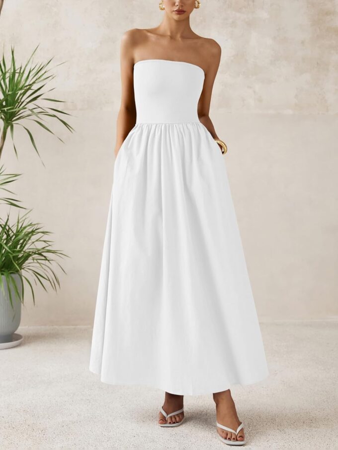 PRETTYGARDEN Women 2025 Summer Elegant Strapless Maxi Dress Tube Top Dress A Line Flowy Long Wedding Party Cocktail Dresses – Bild 2