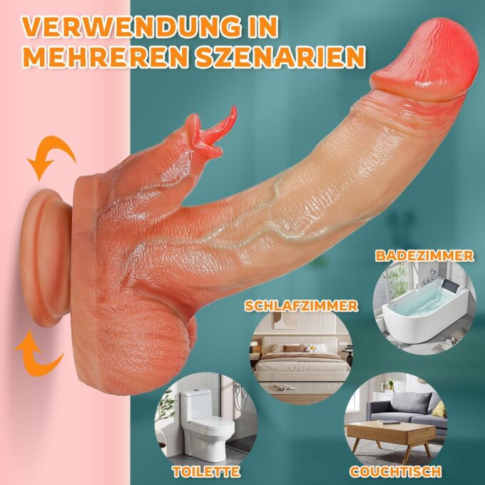 Realistische Vibratoren Dildo für Frauen, Anal Dildo Vibration mit 10 Vibrationen 7 Zungenlecken 7 SchubmaBnahmen, Sex Spielzeug für die Farue mit Heizung, Diloschwanz Vibrator Penis G Punkt – Bild 7