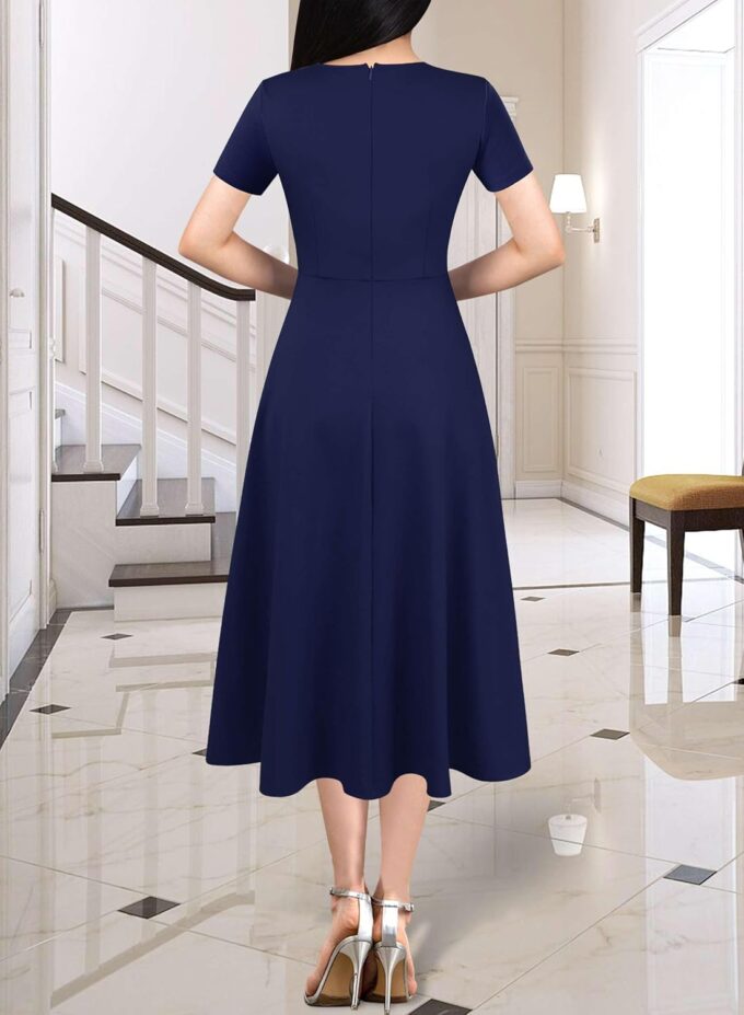 VFSHOW Damenkleid im Vintage-/Retro-Stil, Knöpfe, Business-, Arbeits-, Büro-, A-Linie, Midi-Kleid, quadratischer Ausschnitt, schmal, professionelle Passform und ausgestelltes Kleid – Bild 6