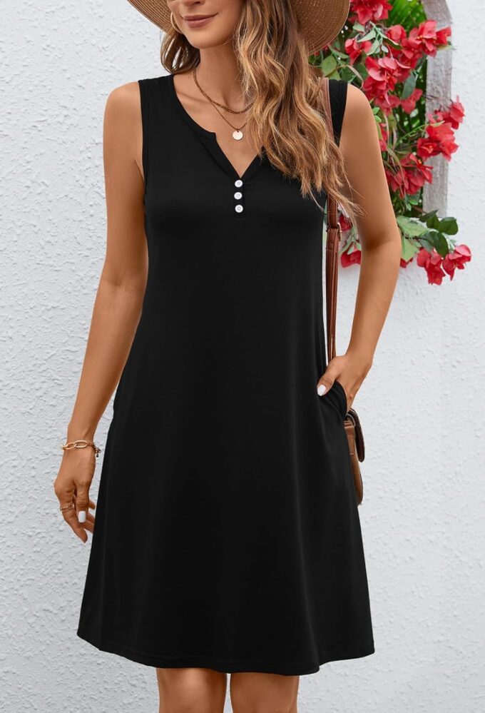 Ladlop Summer Dresses for Women 2025 Beach Loose Casual A Line Dress Sleeveless V-Neck Sundress with Pockets – Bild 3