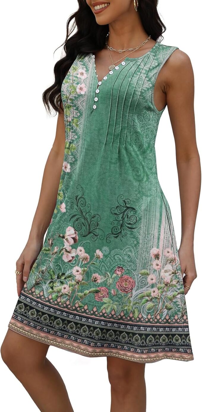 Disamer Beach Dresses for Women 2025 Vacation Swim Cover up V-Neck Summer Dress Button Down Sleeveless Boho Floral Sundress – Bild 5