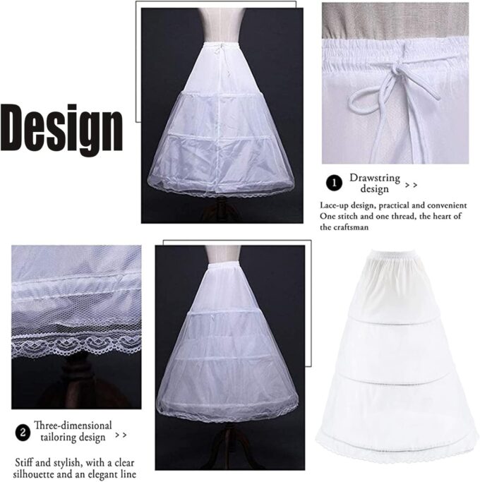 Petticoat Unterrock, Krinoline , Kleid, 3 Ring Verstellbarer Petticoat, Unterrock Damen Reifrock, Brautkleider Petticoat, für Brautkleider Abschlussball – Bild 4