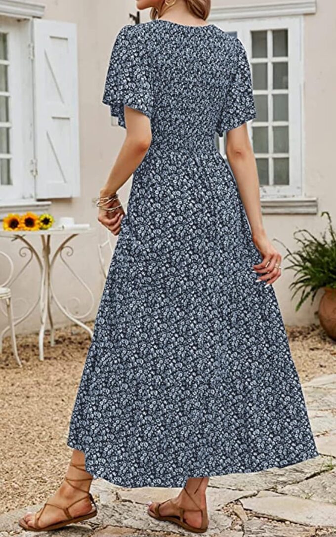 PRETTYGARDEN Women's 2025 Summer Casual Flutter Short Sleeve Boho Floral Maxi Dress Crew Neck Smocked Tiered Long Dresses – Bild 7
