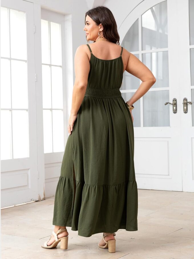 SCOMCHIC Plus Size Summer Boho Dresses Spaghetti Strap Sleeveless Casual Sundress Smocked Flowy Slit Beach Maxi Dress – Bild 6