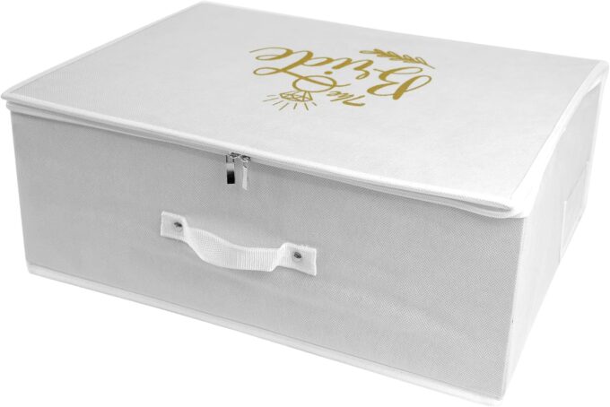 Wedcova UK Hochzeitskleid Aufbewahrungsbox | Weiß Personalisierte Brautkleider Unterbett Aufbewahrungsboxen | Unter Bett Kleidung Box mit 10 Säurefreie Tissue Papiere | Raum Organizer Box | Medium – Bild 6