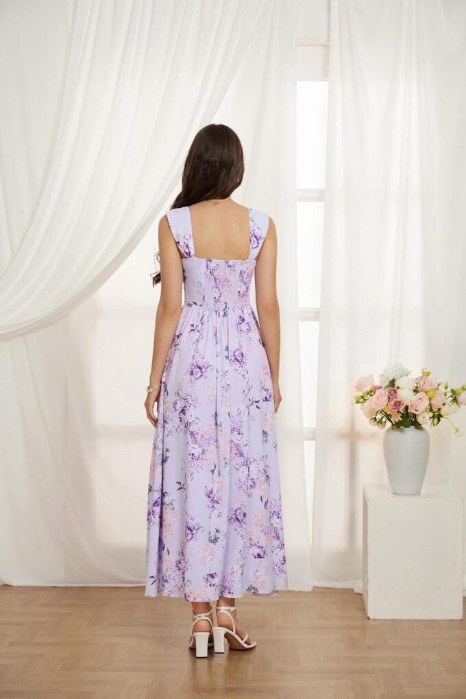 GRACE KARIN 2025 Women's Summer Floral Print Flowy A Line Maxi Dresses Sleeveless Smocked Off Shoulder Dress – Bild 5