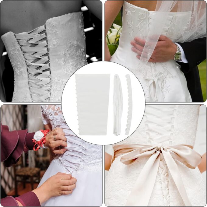 GORGECRAFT 3 Stil 3 STÜCKE Damen Brautkleid Schlaufen Verstellbarer Reißverschluss Ersatz Abschlussball Kleid Riemen Satin Korsett Rücken Kit Schnürung Für Hochzeitskleid Zubehör – Bild 7