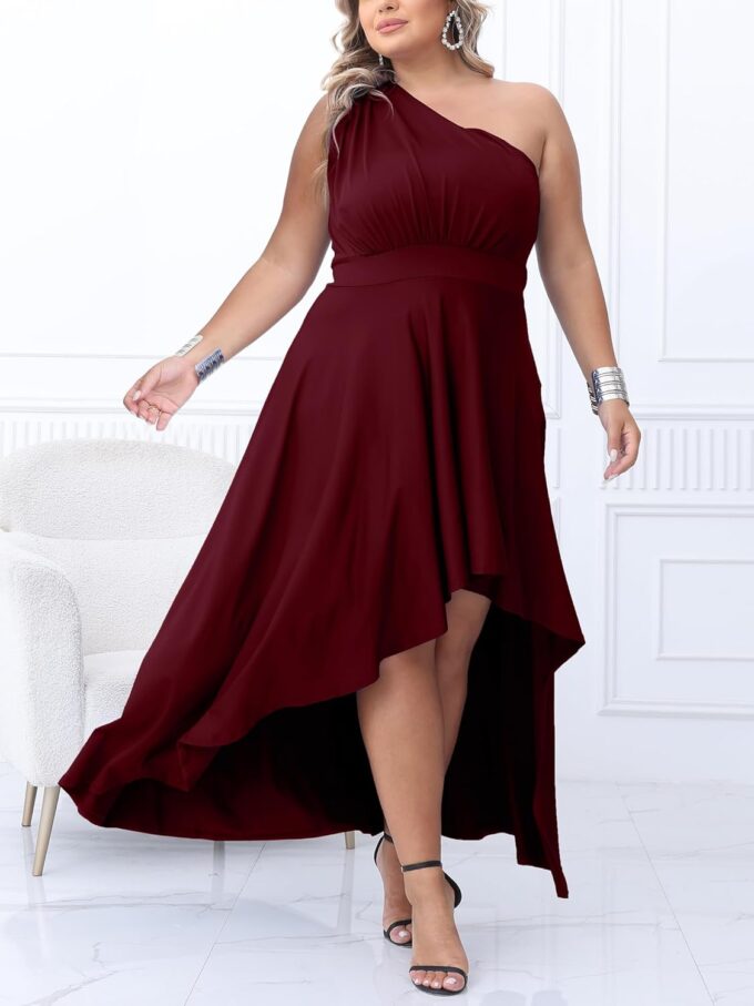 Ekaliy Women's Plus Size One Shoulder Dress Sexy High Low Irregular Hem Flowy Party Cocktail Maxi Dress – Bild 3