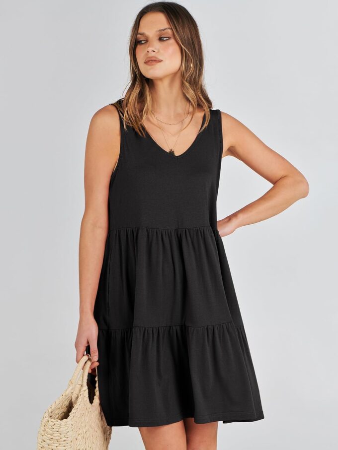 ANRABESS Womens Summer Casual Tank Dress Sleeveless V Neck T Shirt Sundress Flowy Tiered Swing Mini Beach Vacation Dresses – Bild 2