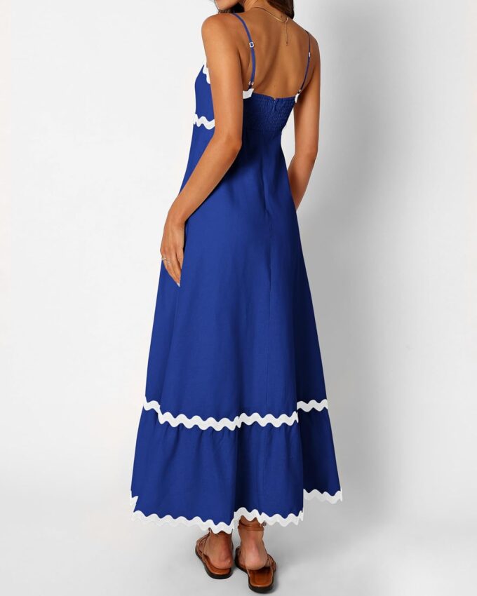 dowerme Women Summer Dresses 2025 Spaghetti Straps Sleeveless Smocked Rickrack Trim Boho Flowy Loose A-Line Midi Dress – Bild 5