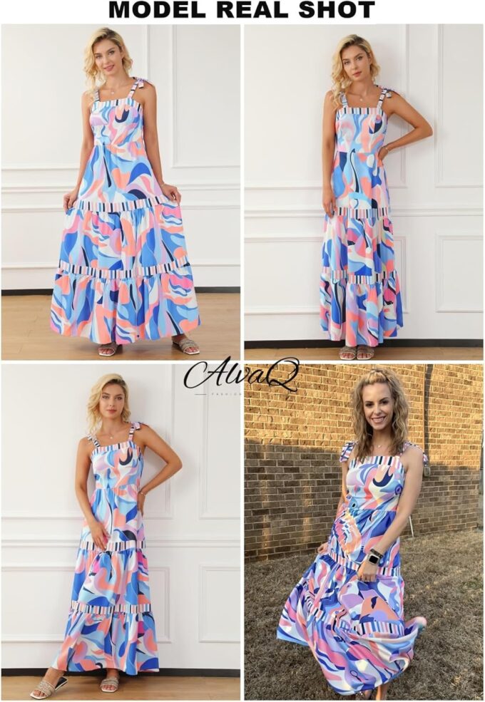 AlvaQ Women's 2025 Summer Sleeveless Floral Print Maxi Dress Strap Square Neck Beach Sun Dress – Bild 4