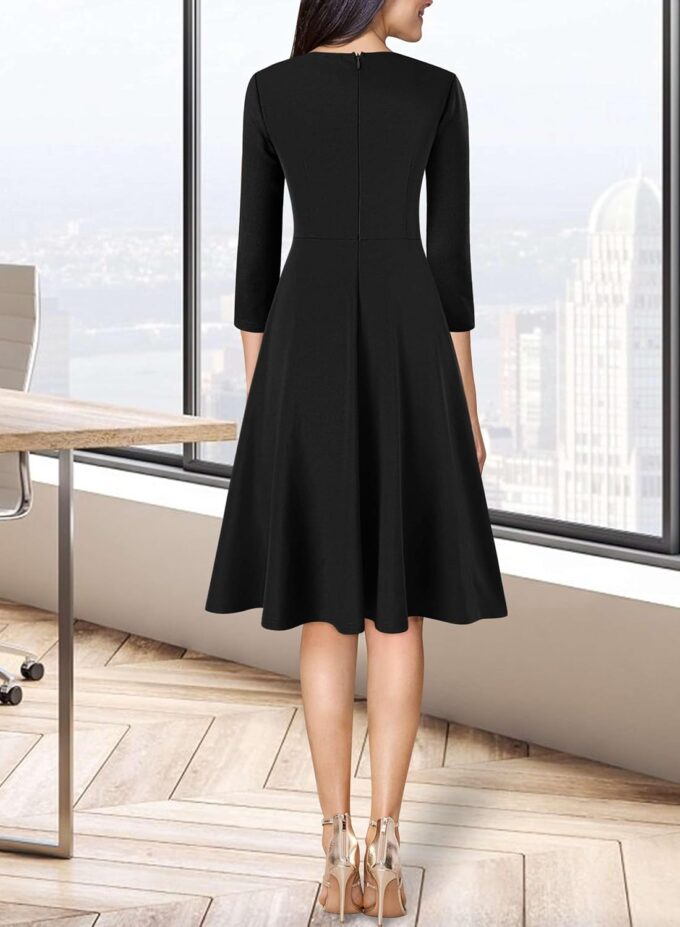 VFSHOW Damenkleid mit Reißverschluss vorne, überkreuzte Taille, schmal, für Arbeit, Business, Büro, Passform und ausgestelltes A-Linien-Kleid – Bild 5